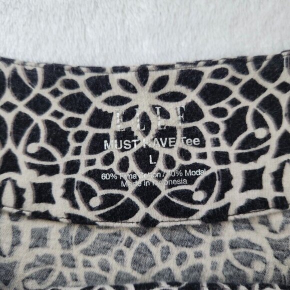 Vtg Y2K Flutter Sleeve Blouse Large Pima Cotton Modal Black White Lattice Print - Picture 9 of 14